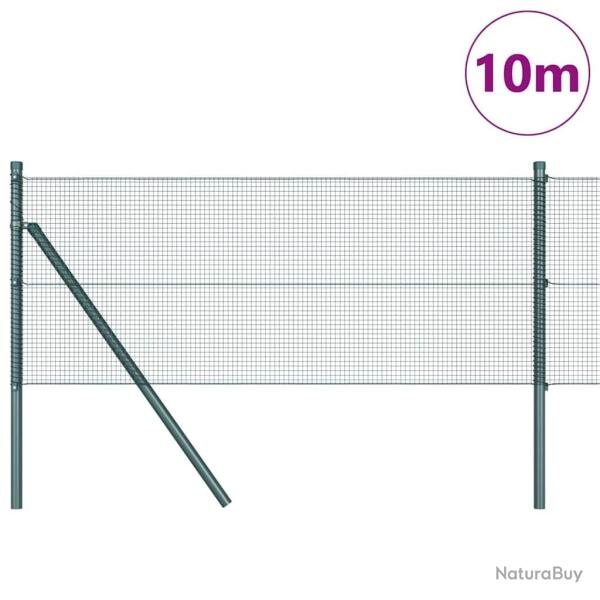 Cl�ture en Fil Soud� avec 7 Poteaux Vert 0,8x10 m Acier