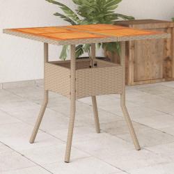 Table de jardin beige 80x80x75 cm r&eacute;sine tress&eacute;e et bois acacia