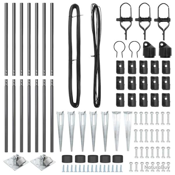 Set de poteaux de cl�ture 7 pcs Gris �32mm 160 cm M�tal