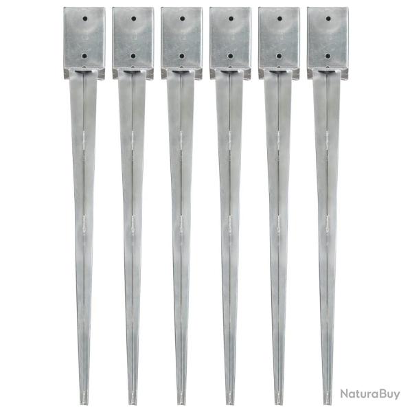 Piquets au sol 6 pcs Argent� 9x9x90 cm Acier galvanis�