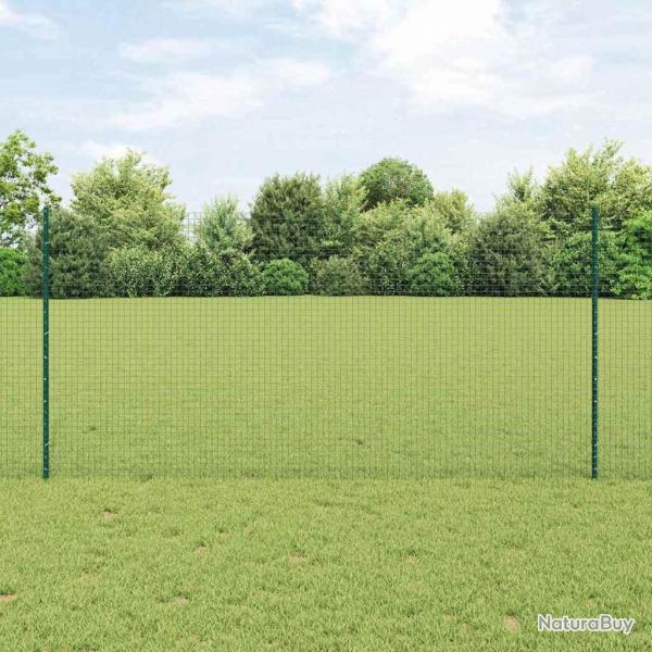 Cl�ture en fil soud� avec 5 poteaux en U Vert 1.2x10 m Acier