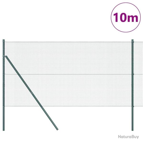 Cl�ture en Fil Soud� avec 7 Poteaux Verte 1.2x10 m Acier