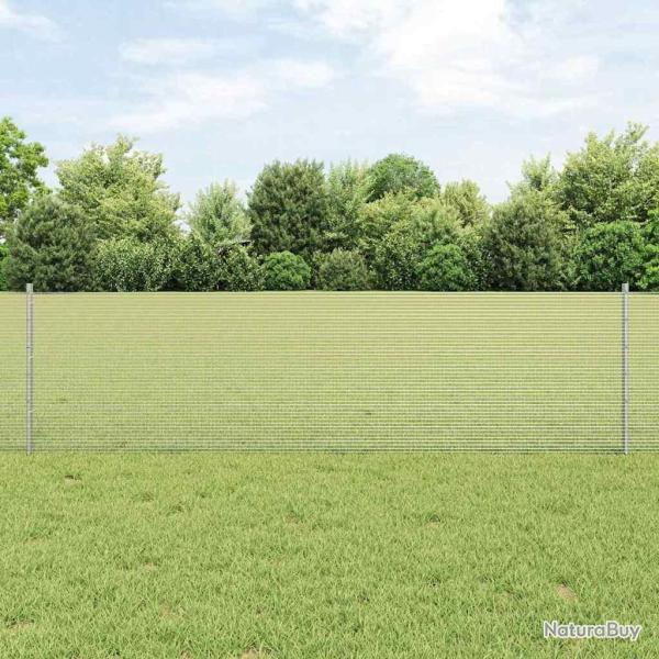 Cl�ture en fil soud� avec 11 poteaux en U Argent 0.6x25 m Acier