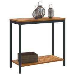 Table Ext&eacute;rieure Naturelle & Noire 35 x 80 x 75 cm en Bois Massif et Acier