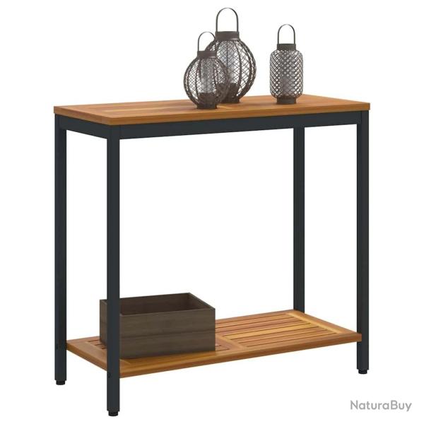 Table Extrieure Naturelle & Noire 35 x 80 x 75 cm en Bois Massif et Acier
