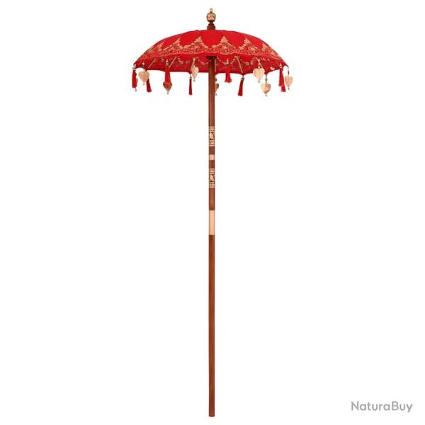 Parasol balinais Autre Rouge x 260 cm Coton et bois massif
