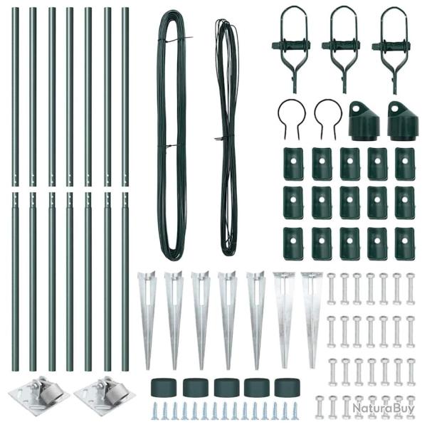 Set de Poteaux de Cl�ture avec Piques 7 pcs Vert �32mm 160 cm