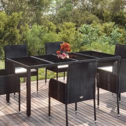 Table de jardin dessus en verre Noir 190x90x75cm R&eacute;sine tress&eacute;e