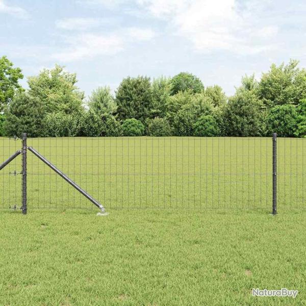 Cl�ture Euro avec 13 poteaux en pic, 0,4 x 25 m, en acier galvanis� gris