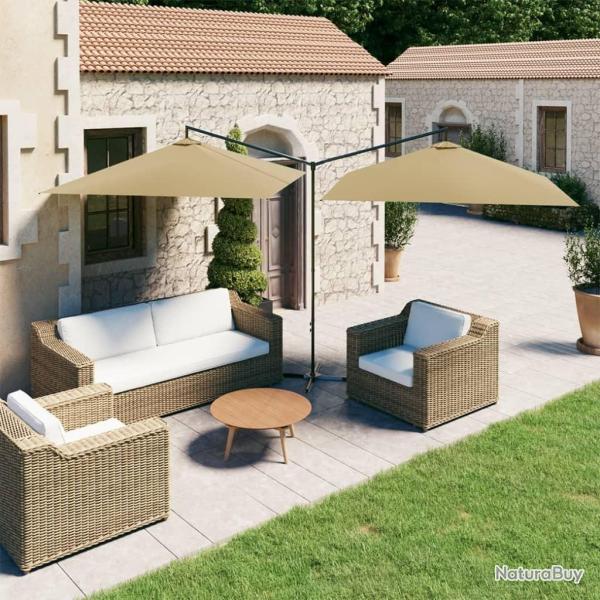Parasol de jardin double avec m�t en acier taupe 600x300 cm
