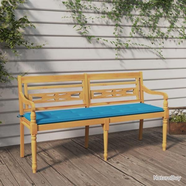 Banc Batavia avec coussin bleu 150 cm Bois de teck massif