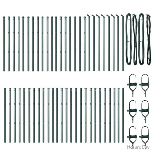 Posts de cl�ture 52 pcs - Vert �32 mm, 80 cm en acier galvanis�