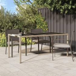 Table de jardin Beige 190x90x75 cm Verre tremp&eacute;/r&eacute;sine tress&eacute;e