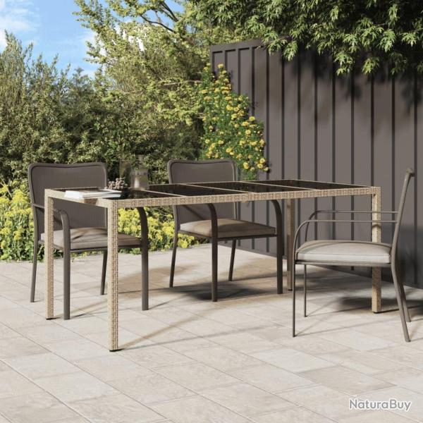 Table de jardin Beige 190x90x75 cm Verre tremp/rsine tresse