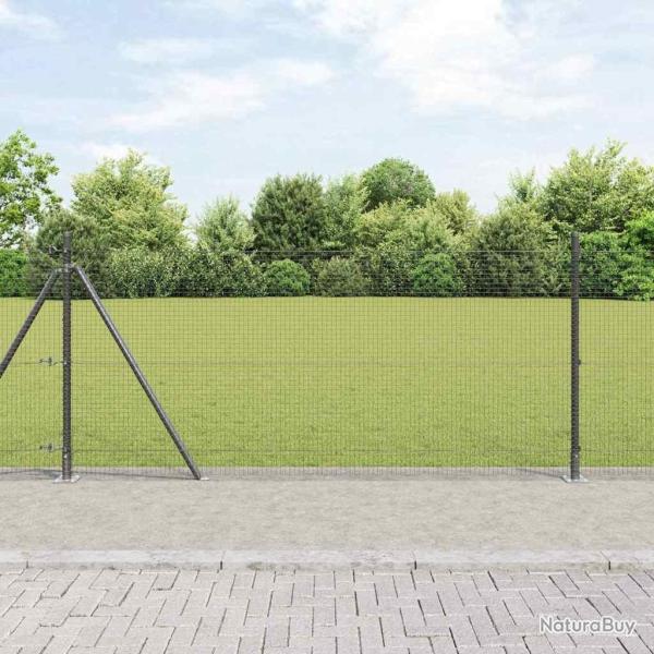 Cl�ture en fil soud� avec 13 poteaux Gris 1x50 m Acier