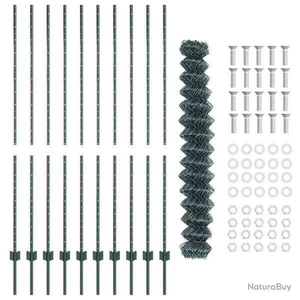 Cl�ture en treillis m�tallique avec 10 U Posts Vert 1,6x10 m Acier