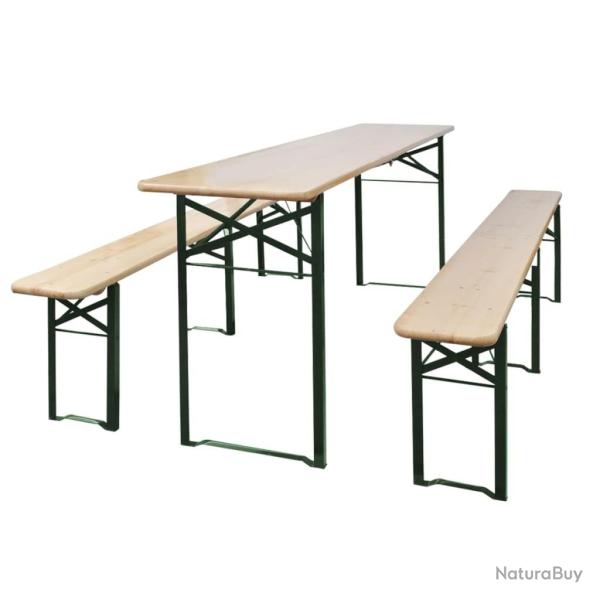 Table de brasserie pliable avec 2 bancs 220 cm Bois de sapin