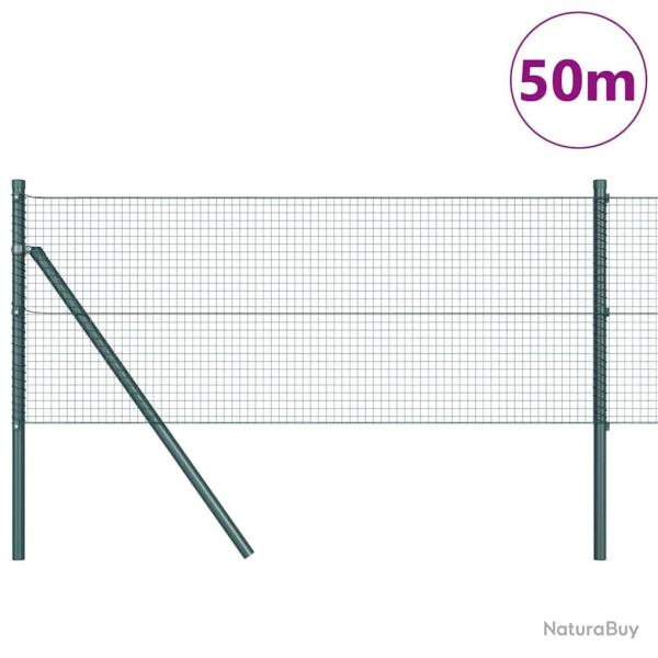 Cl�ture en fil soud� avec 13 Poteaux Vert 0.4x50 m Acier