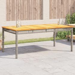 Table de jardin gris 180x90x75 cm r&eacute;sine tress&eacute;e et bois acacia