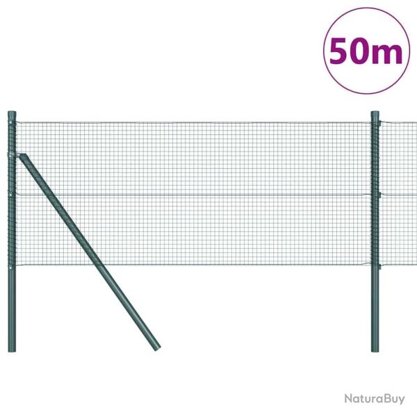 Cl�ture en fil soud� avec 13 poteaux verte 0.4x50 m en acier