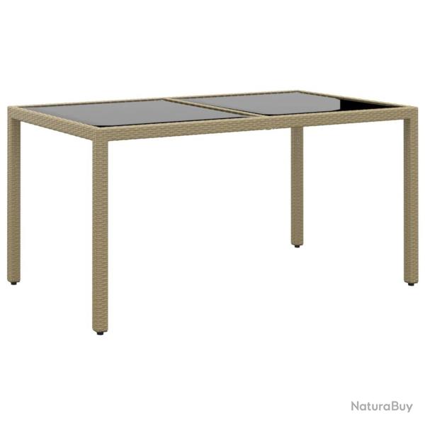Table de jardin 150x90x75 cm Verre tremp�/r�sine tress�e Beige