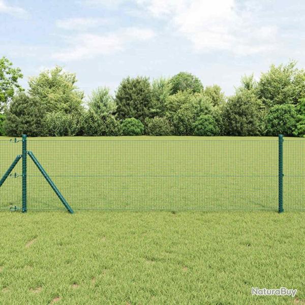 Cl�ture en Fil Soud� avec 13 Poteaux Vert 0.8x50 m Acier