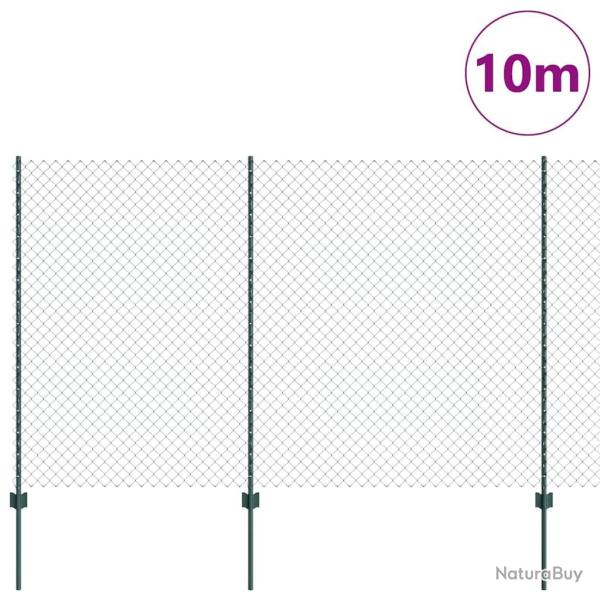 Cl�ture en Maillon de Cha�ne avec 10 Poteaux en U Vert 1.5x10 m Acier