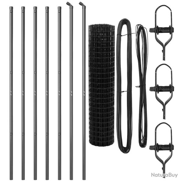 Cl�ture Euro avec 7 poteaux 1x10 m en acier galvanis� gris