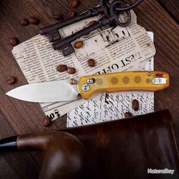 Couteau TRIVISA Dragonfly-Y Lame Acier 14C28N Manche PEI Axis Lock KIBS TVJM03YP14