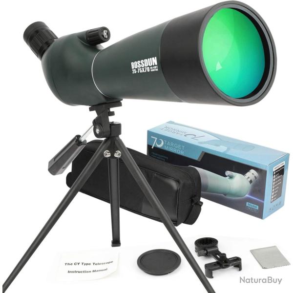 Longue-vue HD Zoom 25-75x70 Optique BAK4 FMC Antibue Avec Trpied et Adaptateur Smartphone