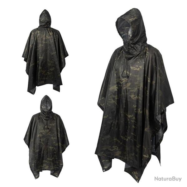 Poncho militaire 3-en-1 - camouflage multicam noir - LIVRAISON GRATUITE