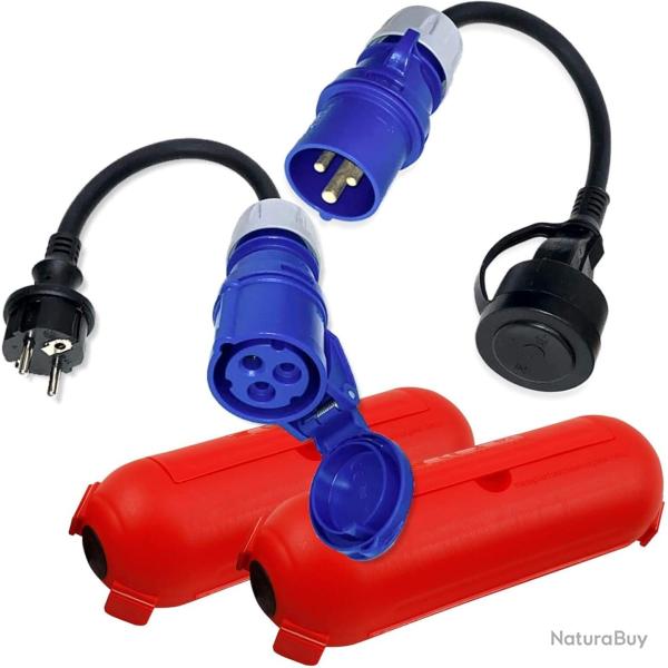 2X Adaptateur CEE Schuko Fiche Coupleur Bo�te de Protection Set - 3x2,5mm� 230V