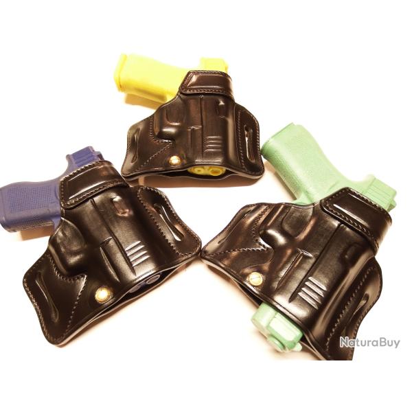 ETUI GALET CUIR "OPEN CARRY" pour G43 (Fabrication entreprise artisanale franaise)