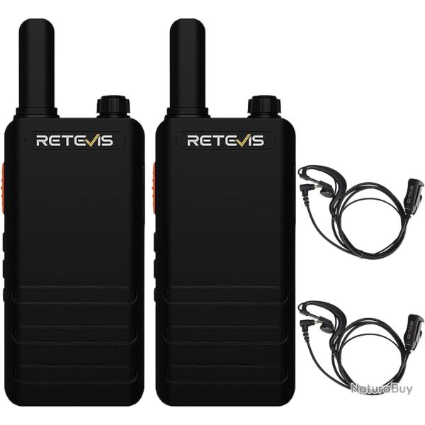 Talkie Walkie pour Adultes 2 Pices Radio PMR446 USB 2 Voies Batterie 1620 mAh VOX Mains Libres