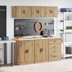 Armoires garage 6 pcs ch&ecirc;ne artisanal bois d'ing&eacute;nierie