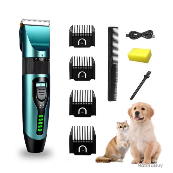 Tondeuse chien chat sans fil rechargeable silencieuse lame titane cramique Vert
