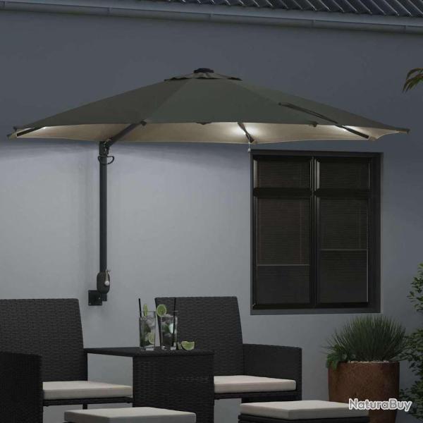 Parasol de jardin mural avec LEDs, beige, 248 cm.