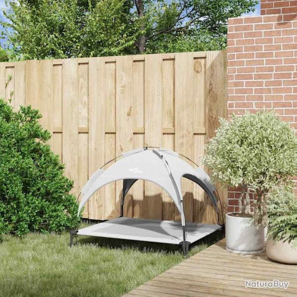 Lit sur�lev� pour chien avec toit amovible gris argent� XL en acier