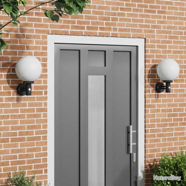 Appliques murales avec capteur 2 pcs Acier inoxydable noir IP44