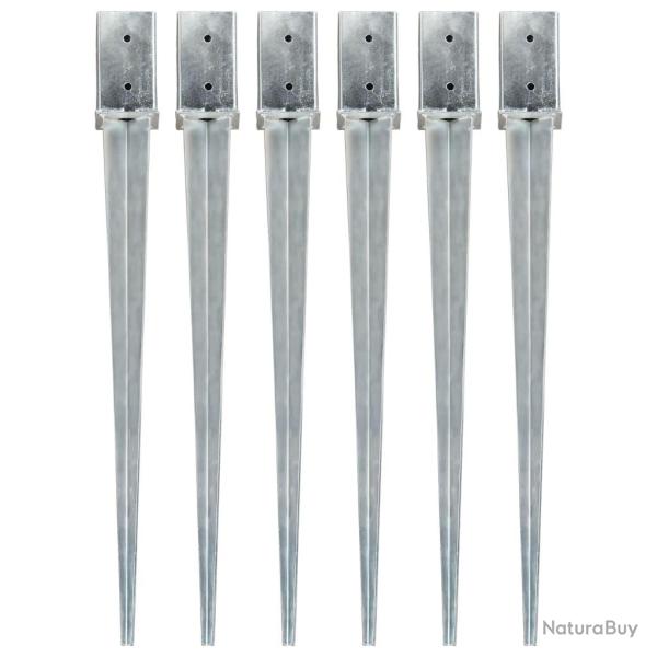 Piquets au sol 6 pcs Argent 8x8x91 cm Acier galvanis