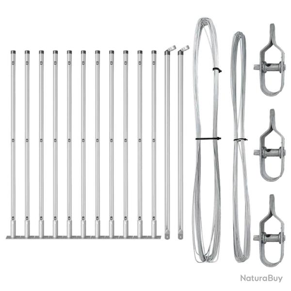 Ensemble de Pieux de Cl�ture avec Plaques de Base 13 pcs Argent