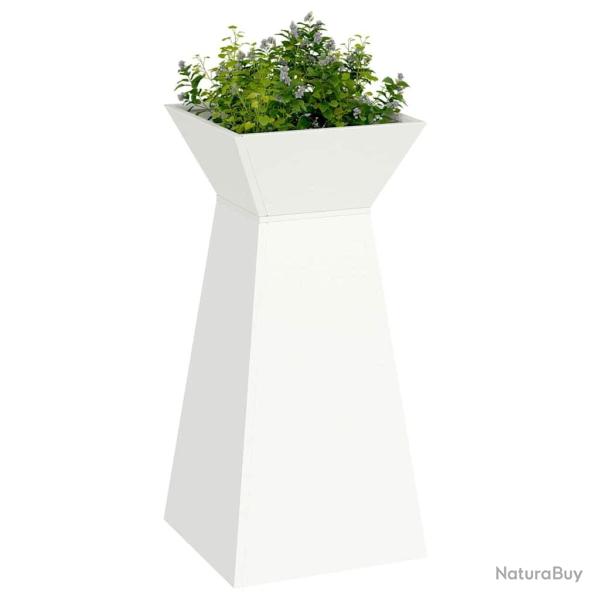 Jardinier sur colonne avec bol blanc, dimensions 35x35x73 cm en acier.