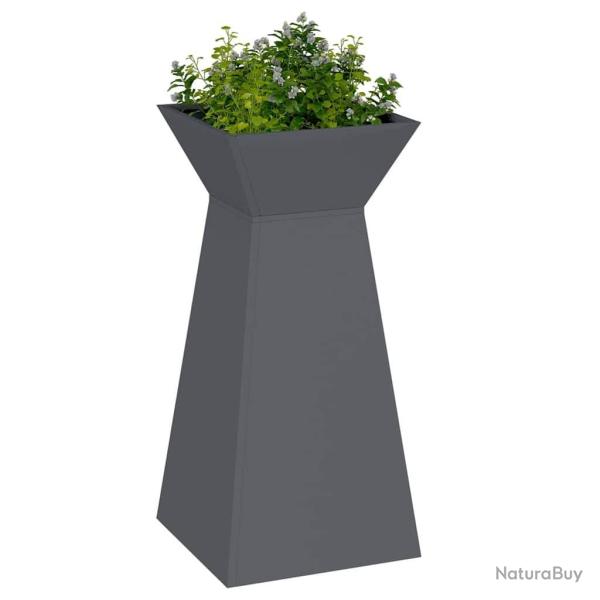 Jardini�re sur pilier , bol anthracite 35x35x73 cm en acier.