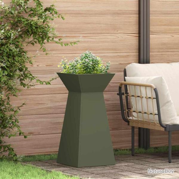 Poteau de jardin avec bol vert olive 35x35x73 cm en acier