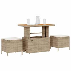 Ensemble de Salle &agrave; Manger de Jardin 3 Pi&egrave;ces avec Coussins Beige Rattan Synth&eacute;tique Acacia