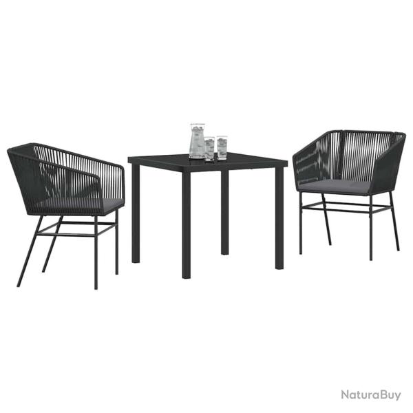 Ensemble de salle � manger jardin de 3 pi�ces avec coussins en poly rotin noir.