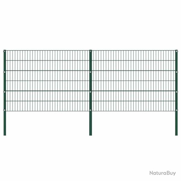 Panneau de cl�ture avec poteaux Fer 3,4 x 1,2 m Vert