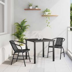 Set de salle &agrave; manger de jardin 3 pi&egrave;ces en rattan poly noir