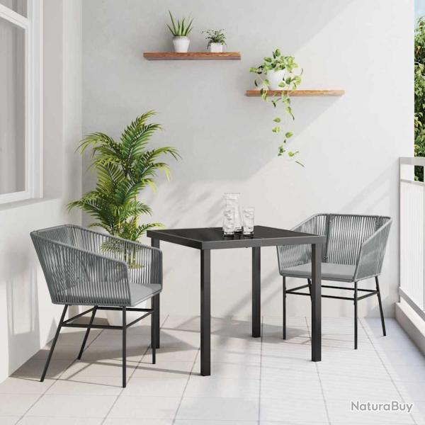 Ensemble de salle � manger de jardin 3 pi�ces avec coussins en poly rotin gris