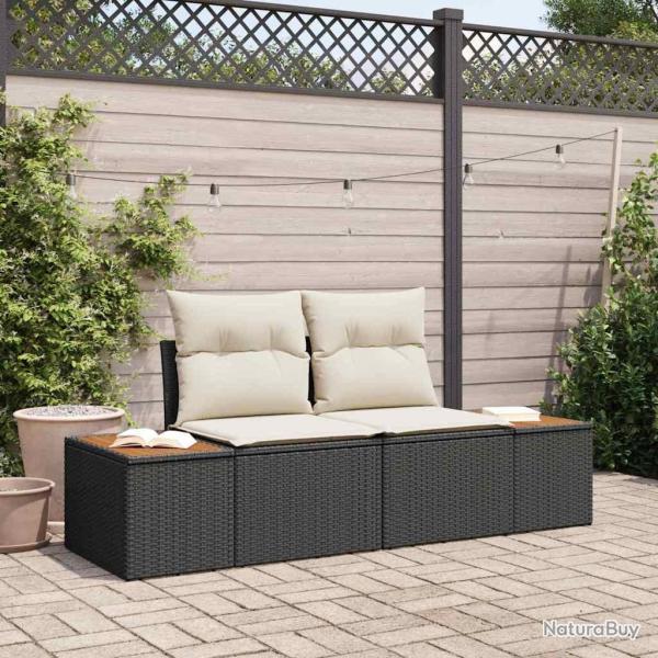 Canap� de jardin 2 places avec coussins en poly rattan noir